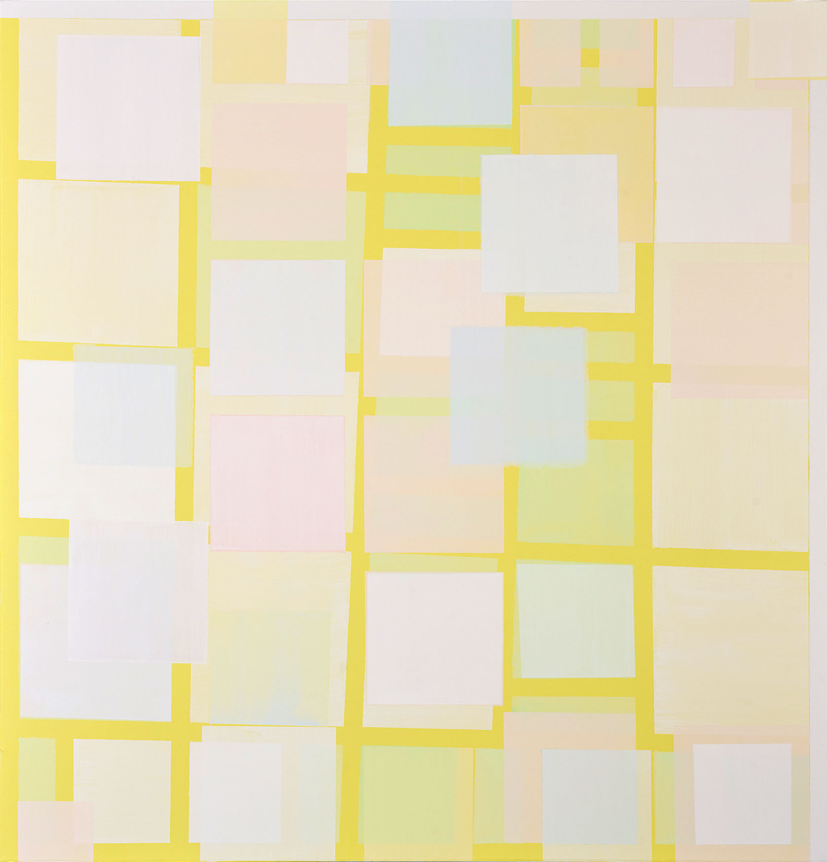 Susanne Lyner, 2020-02_heimlifeissimgelbfieber, Acryl auf Baumwolle, 135 x 130 cm Susanne Lyner, 2020-02_heimlifeissimgelbfieber, Acryl auf Baumwolle, 135 x 130 cm